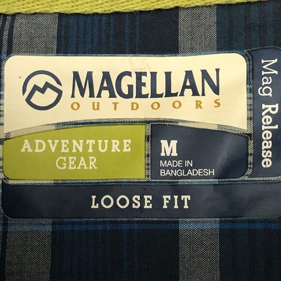 Magellan Mens M Shirt Adventure Gear Mag Release Loose Blue/WH Plaid Outdoors - Picture 5 of 8